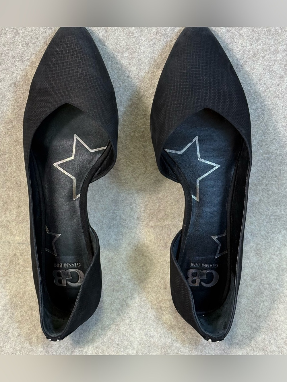 Gianni Bini Black Pointed D'Orsay Flats with Silver Stud Heel - Picture 6 of 11